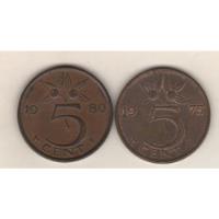 Holanda Lote 2 Monedas De 5 Centavos Años 1975 Y 1980 Km 181 segunda mano  Argentina