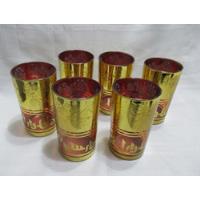 6 Vasos Altos Cristal Rojo Oro Árabe Ahlan Wa Sahlan , usado segunda mano  Argentina