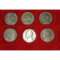 6 Monedas Estados Unidos 5 Centavos  Niquel  1970-75 Vf. segunda mano  Argentina