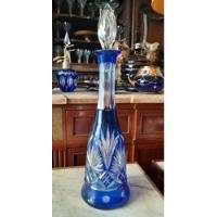 Hermoso Botellon De Cristal Azul Tallado Antiguo Muy Bueno! segunda mano  Argentina