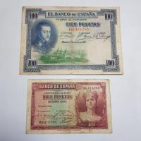 Antiguos Billetes España 10 Y 100 Pesetas Lote X 2 Mag 59916, usado segunda mano  Argentina