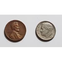 Monedas X 2 Usa One Cent Y One Dime Dollar 1966 Y 1969 Lote segunda mano  Argentina