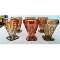 Juego 6 Vasos Antiguos Art Decó Carnival Glass, 2 Chips Base segunda mano  Argentina