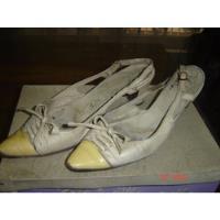 Antiguo Zapato Color Tiza Con Puntera De Charol   Vintage segunda mano  Argentina