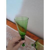 Usado, Juego De 12 Copas De Cristal Verde Tallado Para Champagne segunda mano  Argentina