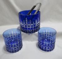 Hielera Cristal Azul Con 2 Vasos Whisky Y Pinza Acero Japan , usado segunda mano  Argentina