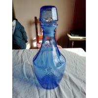 Usado, Botellon Licorera De Vidrio Tallado Azul Con Tapon Vintage segunda mano  Barracas