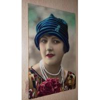 Antigua Postal Coloreada Mujer Con Sombrero Y Collar De Epoc segunda mano  Argentina