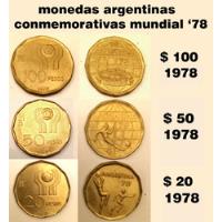 3 Monedas Argentinas Conmemorativas Mundial 1978 $ 20-50-100 segunda mano  Argentina